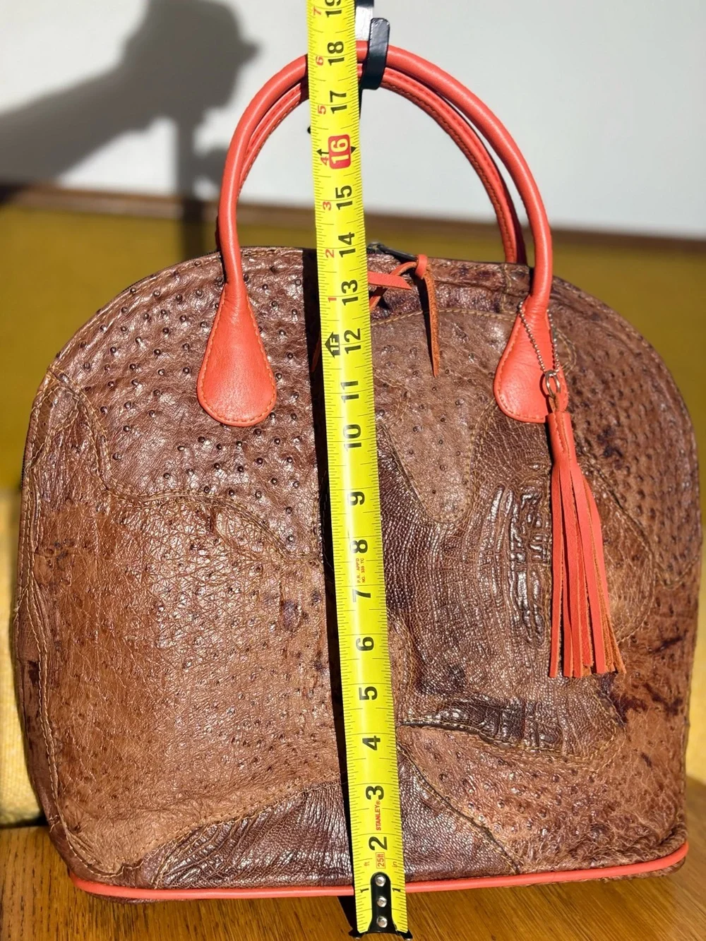 Large beautiful ostrich leather vintage bag